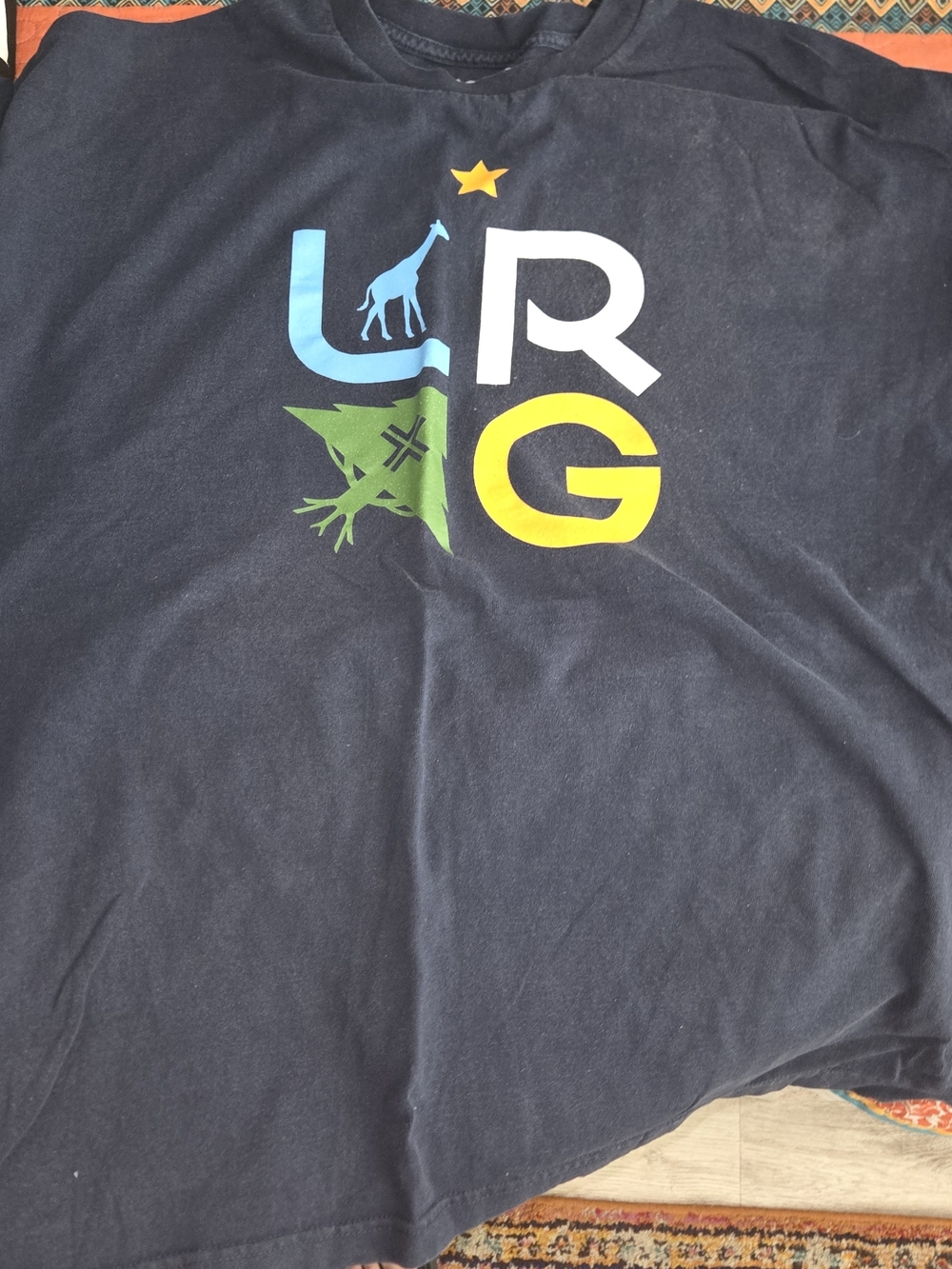 Lrg Navy Tee with Blue, Green, Yellow & White Logo